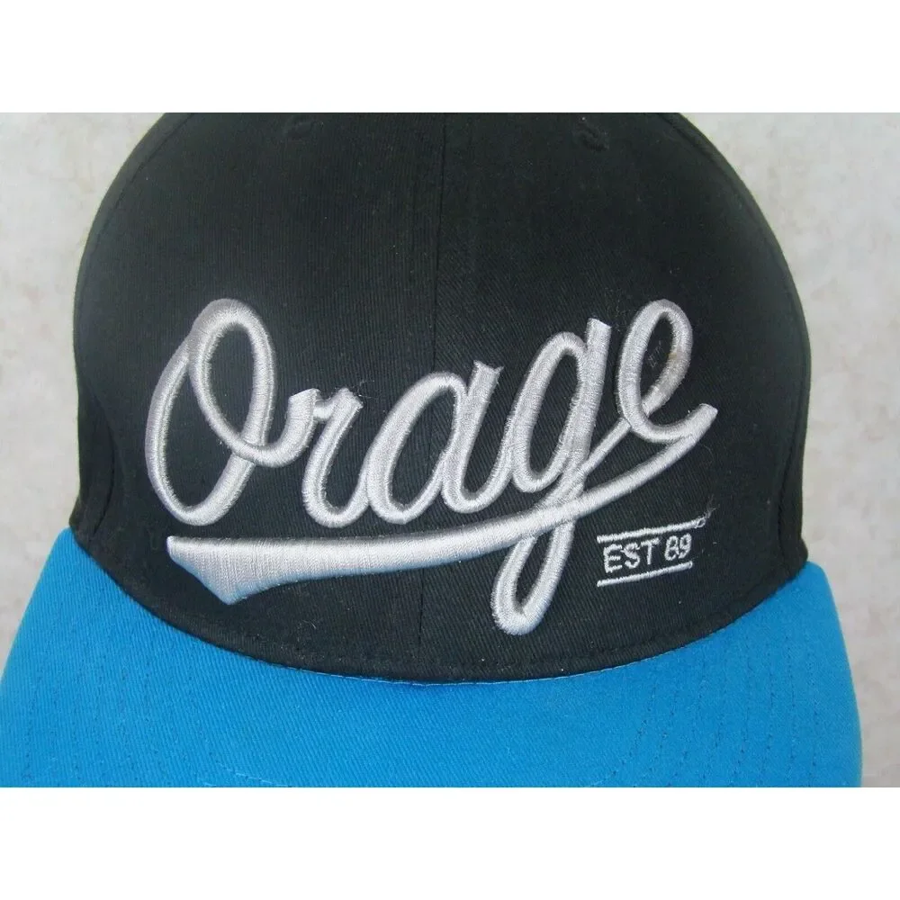 Orage Baseball Hat Cap Black Blue Snapback Flat Brim EST 89 Outdoor Casual